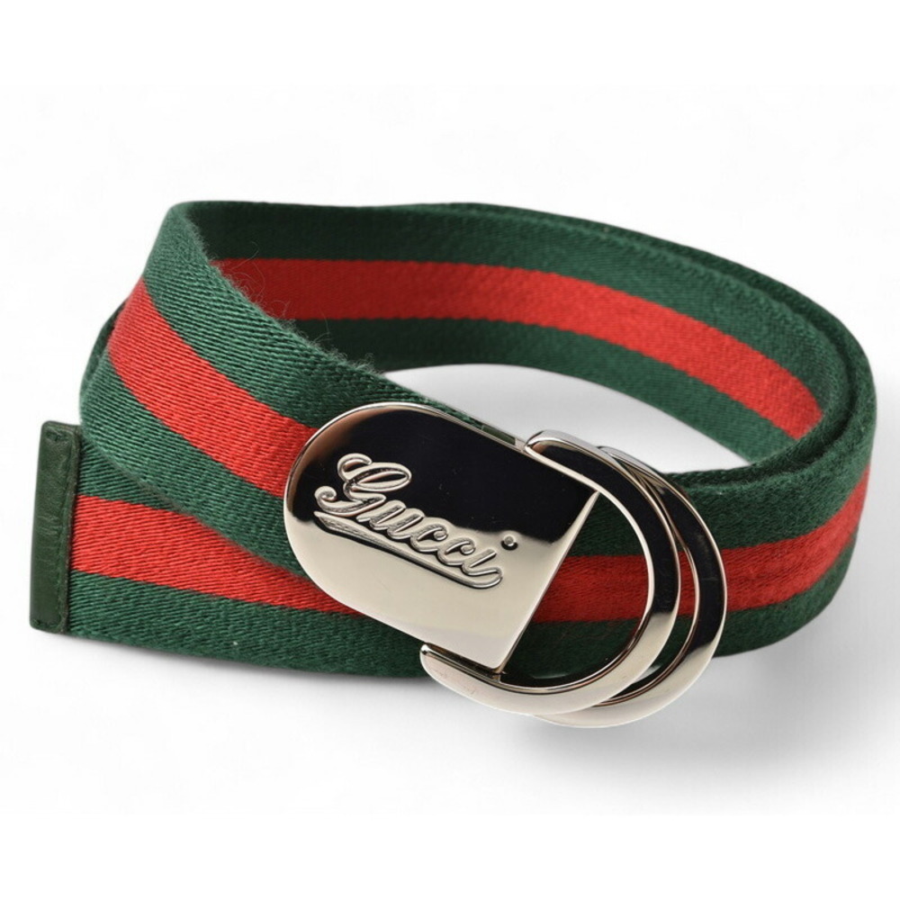 Gucci Sherry Line Belt D Ring Buckle Green Red